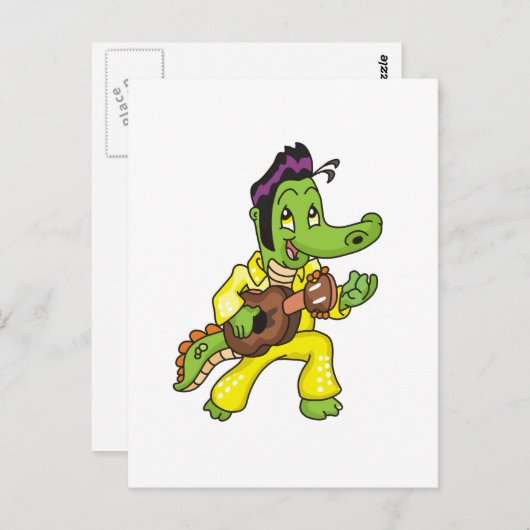 Alligator King mit Gitarren-T - Shirt und Geschenk Postkarte (Vorne/Hinten)