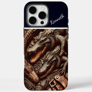 Alligator Leather Carving iPhone 16 Pro Max Hülle