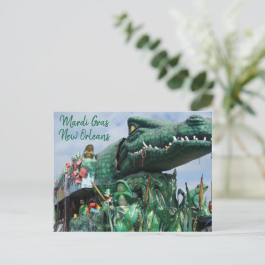 Alligator Mardi Gras Float Postkarte (Stehend Vorderseite)