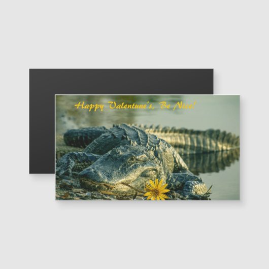 Alligator mit Blume Valentinen Magnetkarte (Vorne/Hinten)