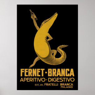 Alligator mit Getränk, italienisches Vintage-Geträ Poster