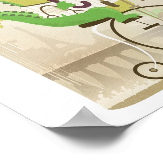 Alligator on Bicycle in Paris Poster (Ecke)