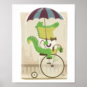 Alligator on Bicycle in Paris Poster