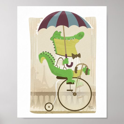 Alligator on Bicycle in Paris Poster (Vorne)