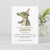 Alligator Party Einladung Einladen Pool Party (Stehend Vorderseite)