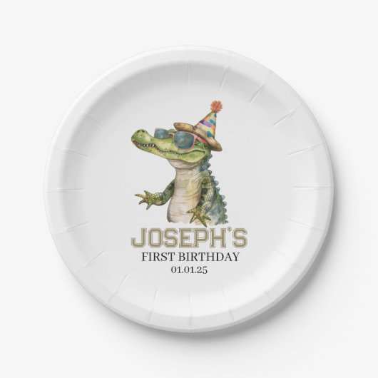 Alligator Party Einladung Einladen Pool Party Pappteller (Vorderseite)