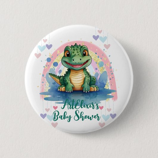 Alligator Pastel Rainbow Colorful Baby Dusche Button (Vorderseite)