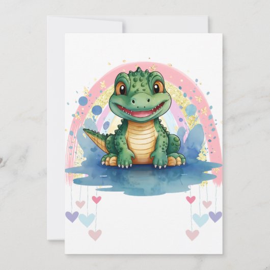 Alligator Pastel Rainbow Hearful Print Einladung (Rückseite)