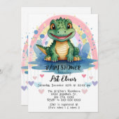 Alligator Pastel Rainbow Hearful Print Einladung (Vorne/Hinten)