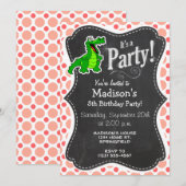 Alligator; Pink & Coral Polka Dots Einladung (Vorne/Hinten)