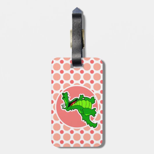 Alligator; Pink & Coral Polka Dots Gepäckanhänger (Rückseite vertikal)