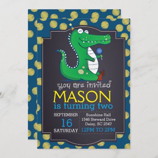 Alligator Polka Dot Einladung (Vorne/Hinten)
