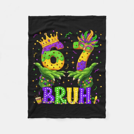 Alligator Six Seven Bruh 6 7 Meme Mardi Gras Karne Fleecedecke (Vorderseite)