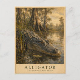 Alligator Southern Wetlands VINTAGE Postkarte