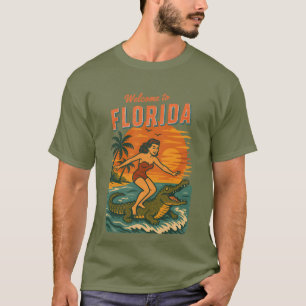 Alligator Surfen Küstenleben Grafik Retro Surf T-Shirt