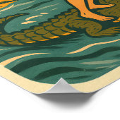 Alligator Surfing Beach Pin-up | Retro Coastal Art Poster (Ecke)