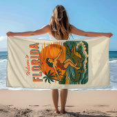 Alligator Surfing Beach Pin-up | Retro Coastal Art Strandtuch
