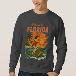 Alligator Surfing Coastal Life Graphic Retro Surf Sweatshirt