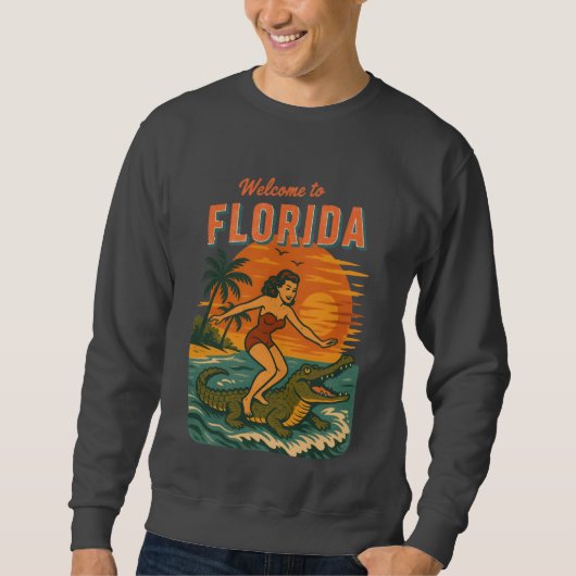 Alligator Surfing Coastal Life Graphic Retro Surf Sweatshirt (Vorderseite)