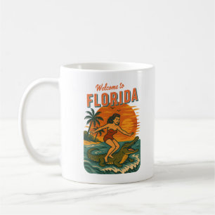Alligator-Surfstrand-Pin-up-Retro-Küstenleben Kaffeetasse