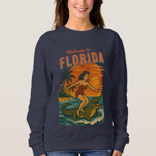 Alligator-Surfstrand-Pin-up Retro-Küstenleben Sweatshirt (Vorderseite)