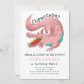 Alligator Thema Geburtstagsparty Pink Einladung (Vorderseite)