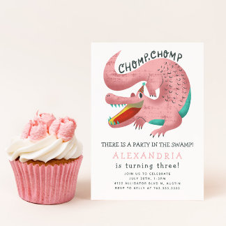 Alligator Thema Geburtstagsparty Pink Einladung