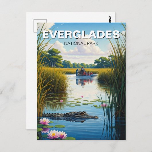 Alligator und Airboat Everglades National Park Postkarte (Vorne/Hinten)