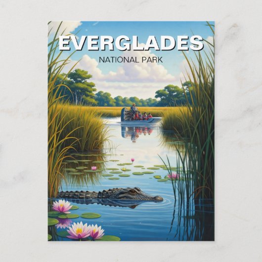 Alligator und Airboat Everglades National Park Postkarte (Vorderseite)