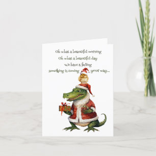 Alligator und Huhn gefaltete Weihnachtskarte Feiertagskarte
