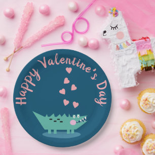 Alligator Valentinstag Herzen Rosa   Pappteller