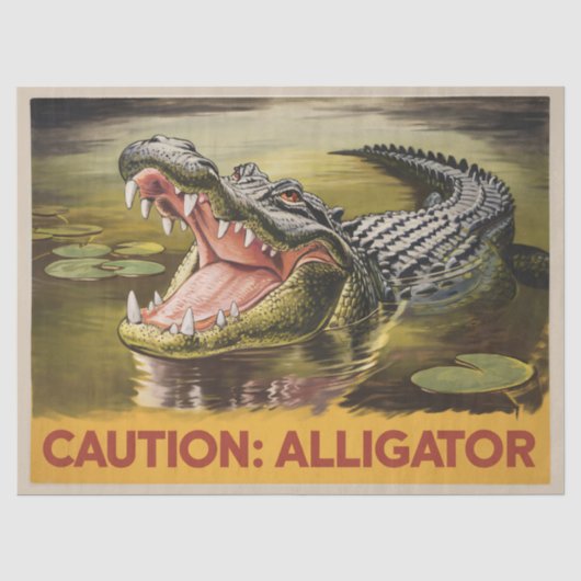 Alligator Vorsicht Illustration Vintage Entkopplun Seidenpapier (Vorderseite)