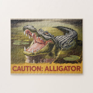 Alligator-Warnillustration im Vintage-Stil Puzzle