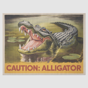 Alligator-Warnillustration Vintage-Decoupage Seidenpapier