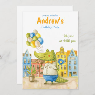 Alligator Wasserfarbe Krokodile Geburtstagseinladu Einladung