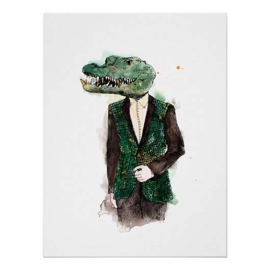 Alligator Wasserfarbe Portrait Poster (Vorderseite)