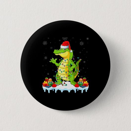 Alligator Wearing Xmas Lights Santa Hat Alligator Button (Vorderseite)