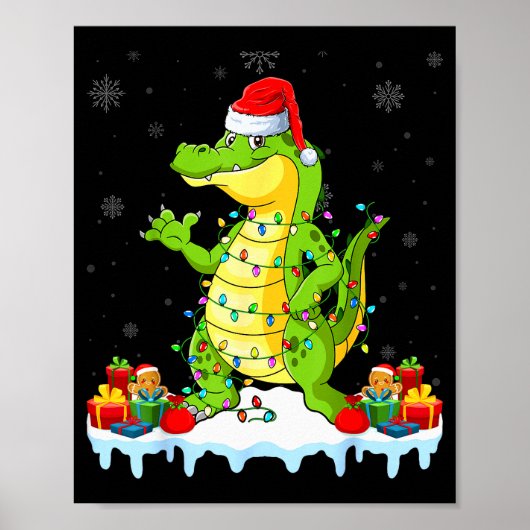 Alligator Wearing Xmas Lights Santa Hat Alligator  Poster (Vorne)