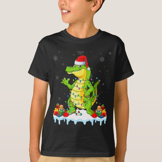 Alligator Wearing Xmas Lights Santa Hat Alligator T-Shirt (Vorderseite)