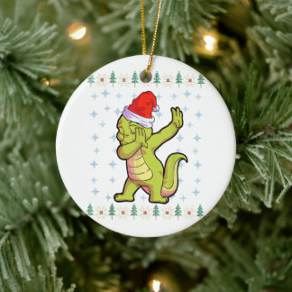 Alligator Weihnachts-Shirt Weihnachtsmannmütze Kro Keramik Ornament