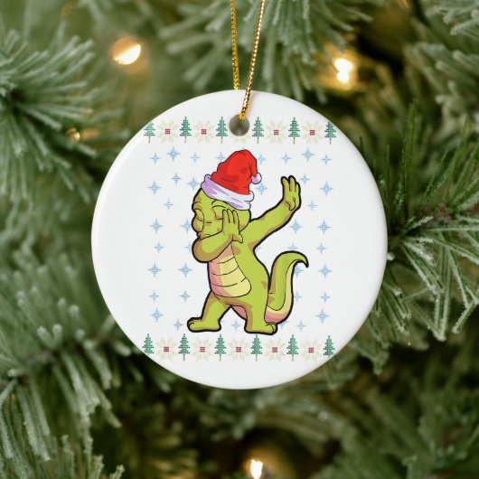 Alligator Weihnachts-Shirt Weihnachtsmannmütze Kro Keramik Ornament (Baum)