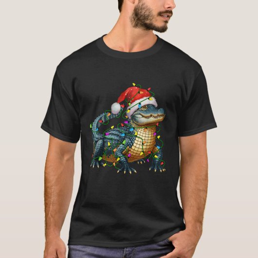 Alligator Weihnachtsbaum Licht Xmas Funny T-Shirt (Vorderseite)