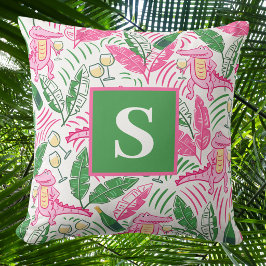 Alligator Wine Pink Green Monogram Preppy Kissen