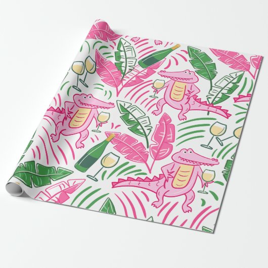 Alligator Wine Pink Green Preppy Geschenkpapier (Ungerollt)
