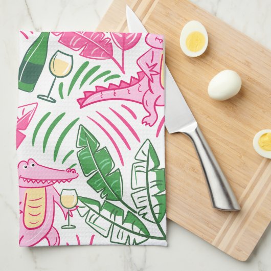 Alligator Wine Pink Green Preppy Geschirrtuch (Viertel Falte)