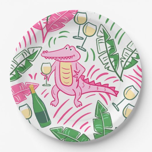 Alligator Wine Pink Green Preppy Pappteller (Vorderseite)