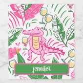 Alligator Wine Pink Green Preppy Personalisiert Weinetikett (Einzelnes Label)