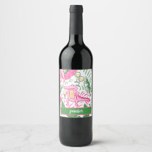 Alligator Wine Pink Green Preppy Personalisiert Weinetikett