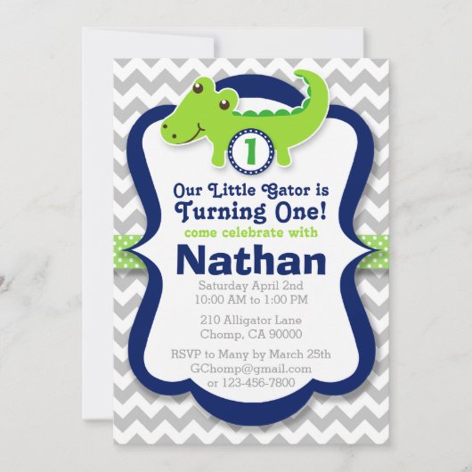 Alligatorgeburtstags-Einladung - Einladung (Vorderseite)