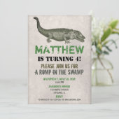 Alligatorkrokodil-Geburtstagseinladung, rustikal Einladung (Stehend Vorderseite)